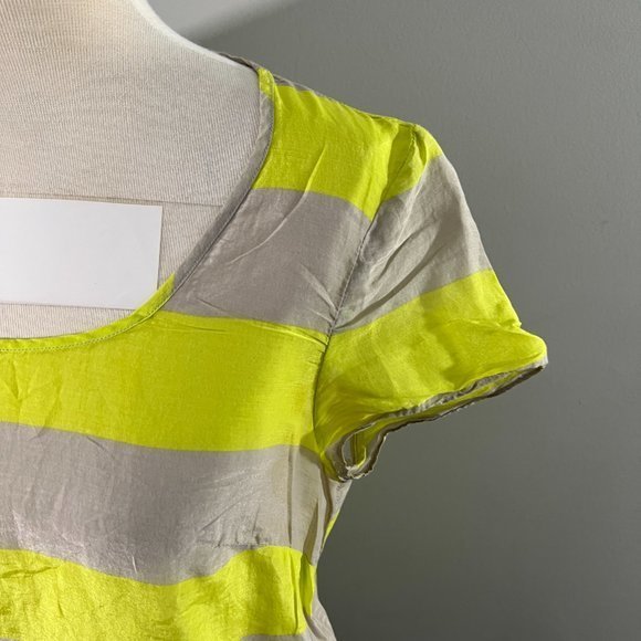 🌿4/$35🌿 GAP Neon Yellow Grey Striped Crew Neck Tee (S) - Picture 3 of 8